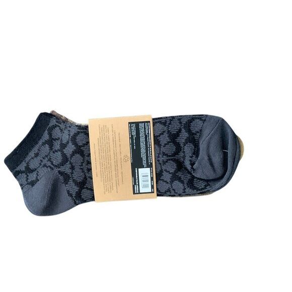 Coach Women’s Signature Ankle Socks Set of Two Black & Taupe Logo Pattern, NWT - Picture 1 of 2